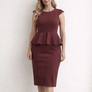 White House Black Market Burgundy Peplum Sheath Dress